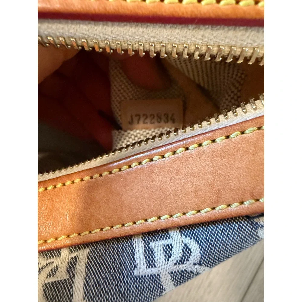 Dooney & Bourke Monogram Leather Satchel Handbag GrayTan Latch Pockets Vintage